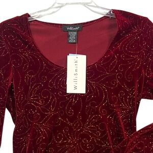 WilliSmith Red‎ Velvet Sparkle Long Sleeve Scoop Neck Top Small